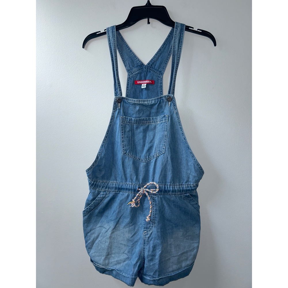 Vintage y2k Unionbay Womens Blue Denim Shortalls M Drawstring Waist Overalls